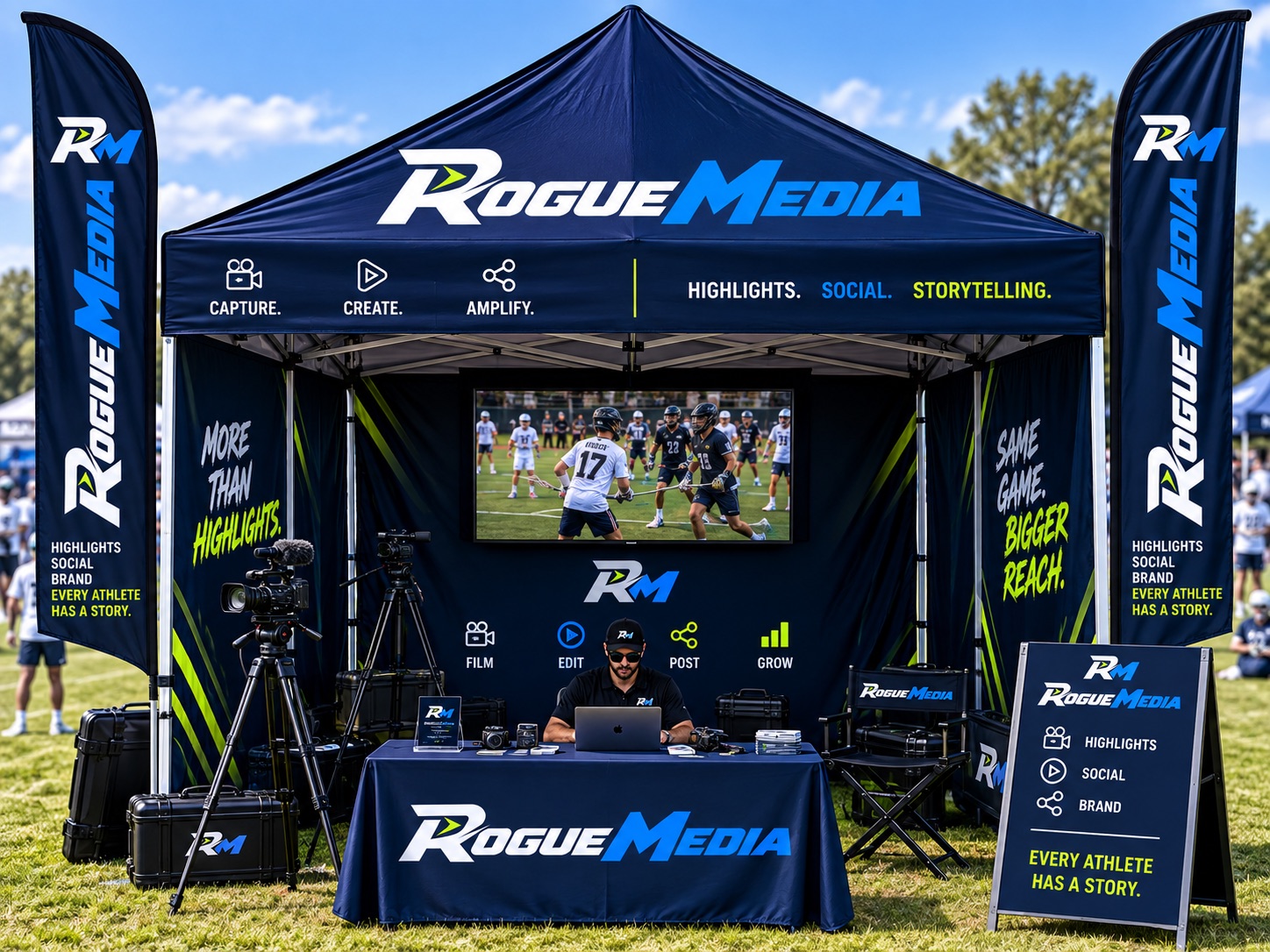 The Rogue Media tent at a lacrosse tournament